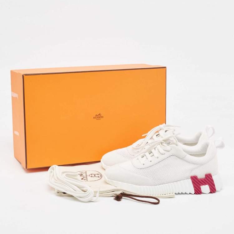 Pre Owned Hermes White Suede and Mesh Bouncing Sneakers Size 37