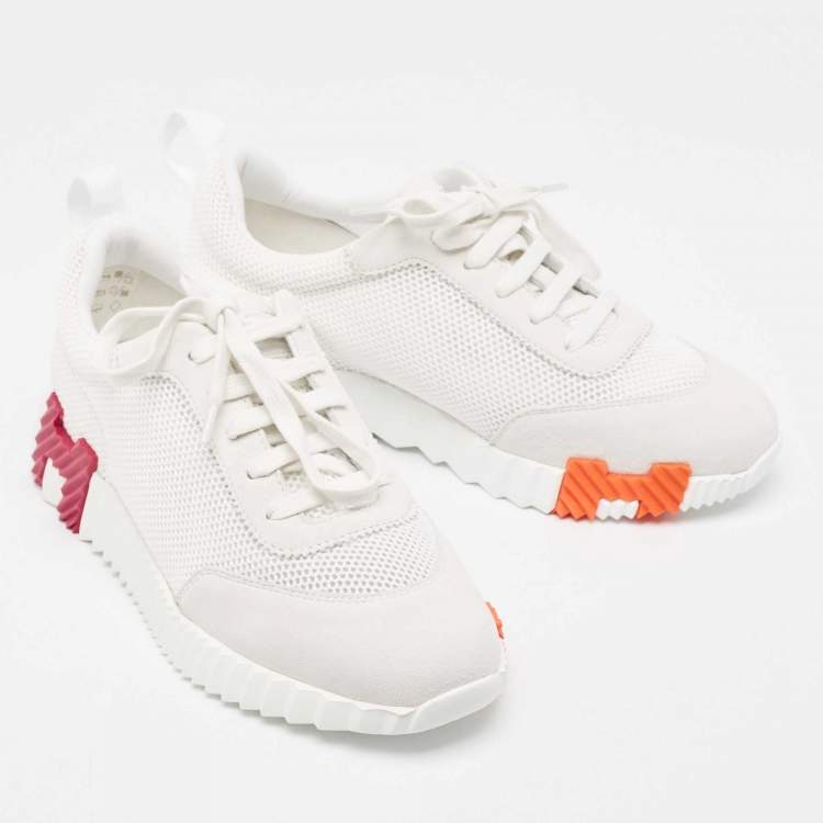 Pre Owned Hermes White Suede and Mesh Bouncing Sneakers Size 37