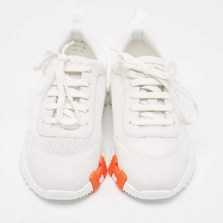 Pre Owned Hermes White Suede and Mesh Bouncing Sneakers Size 37