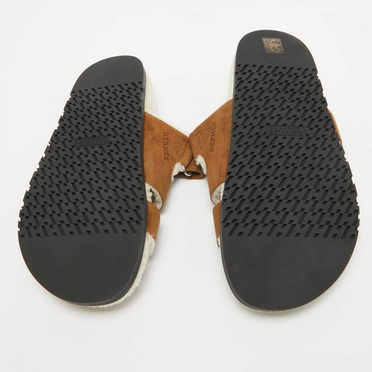 Pre Owned Hermes Brown Suede Shearling Fur Chypre Sandals Size 41