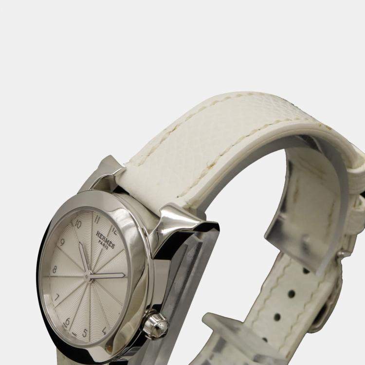 Pre Owned Hermes Silver Stainless Steel Heure H HR1.210 Quartz Women's Wristwatch 25 mm