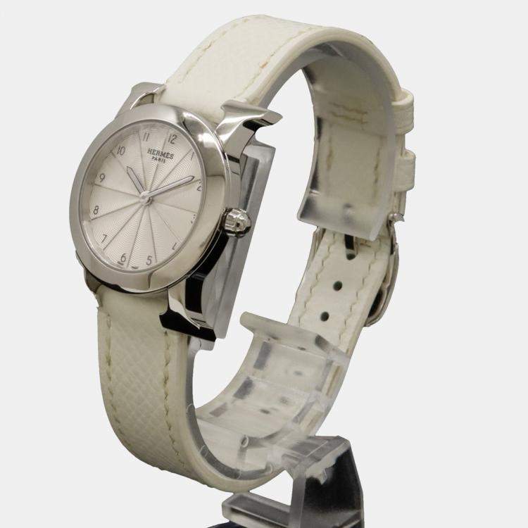Pre Owned Hermes Silver Stainless Steel Heure H HR1.210 Quartz Women's Wristwatch 25 mm