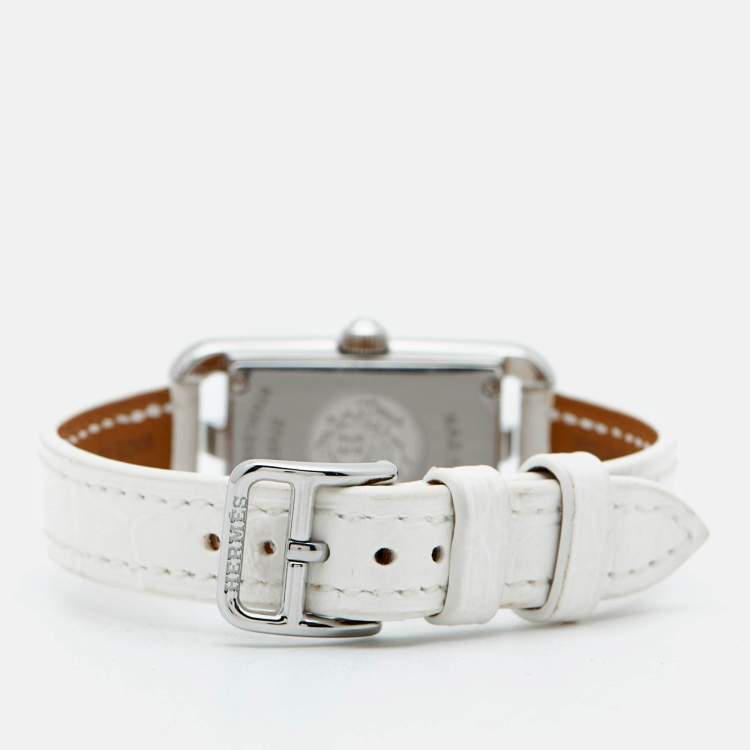 Pre Owned Hermès Nantucket NA2.131 Silver Dial Stainless Steel Diamond Alligator Leather Women's Wristwatch 17 mm