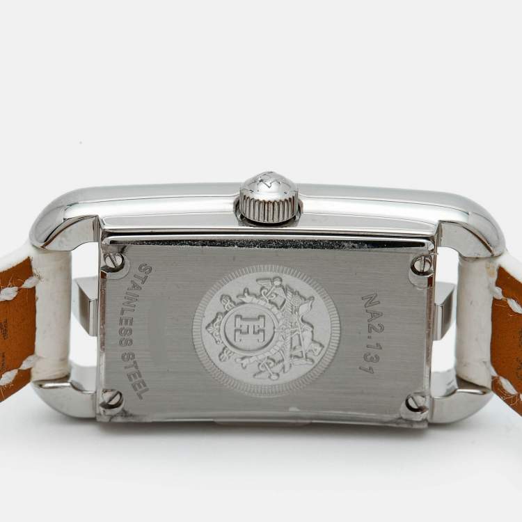 Pre Owned Hermès Nantucket NA2.131 Silver Dial Stainless Steel Diamond Alligator Leather Women's Wristwatch 17 mm