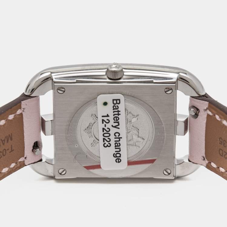 Pre Owned Hermès Mother of Pearl Diamond Sapphires Stainless Steel Calfskin Cape Cod W052160WW00 Women's Wristwatch 23 mm