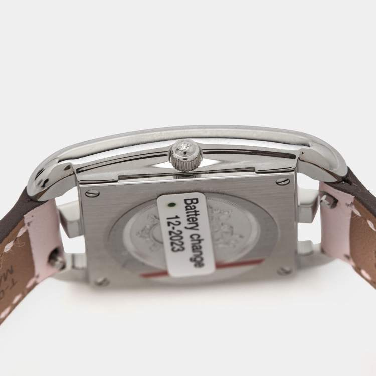 Pre Owned Hermès Mother of Pearl Diamond Sapphires Stainless Steel Calfskin Cape Cod W052160WW00 Women's Wristwatch 23 mm