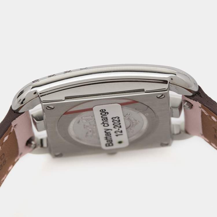 Pre Owned Hermès Mother of Pearl Diamond Sapphires Stainless Steel Calfskin Cape Cod W052160WW00 Women's Wristwatch 23 mm