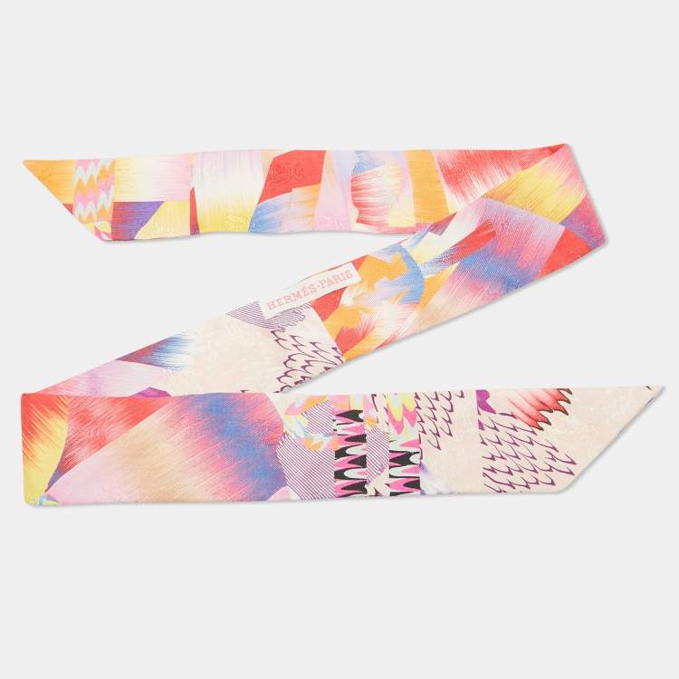 Pre Owned Hermes Multicolor Marble Silk Twilly 