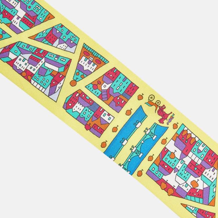 Pre Owned Hermes Yellow Rive Droite Rive Gauche Silk Twilly