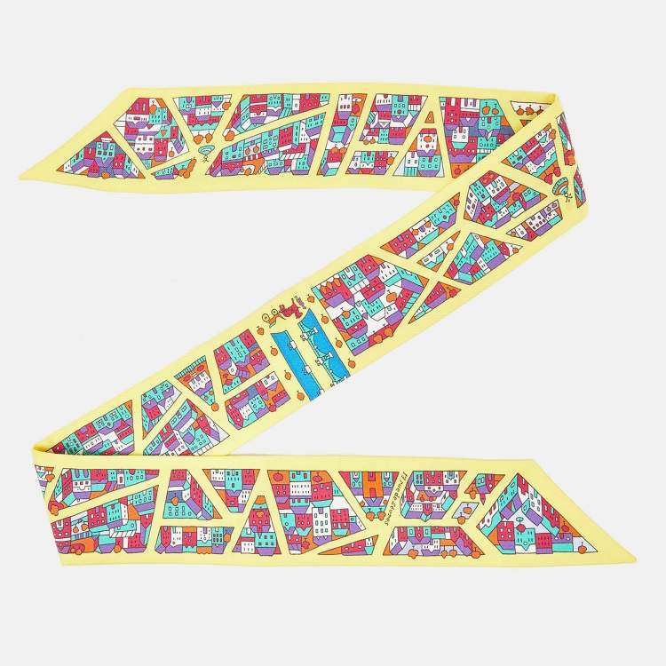 Pre Owned Hermes Yellow Rive Droite Rive Gauche Silk Twilly