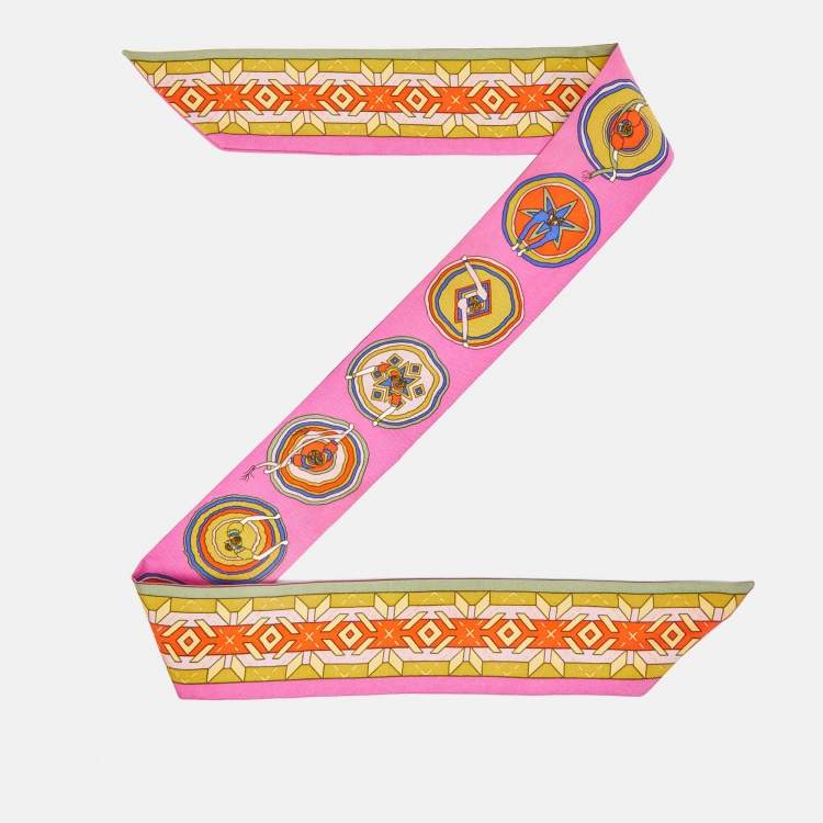 Pre Owned Hermès Pink Belles du Mexique Silk Twilly
