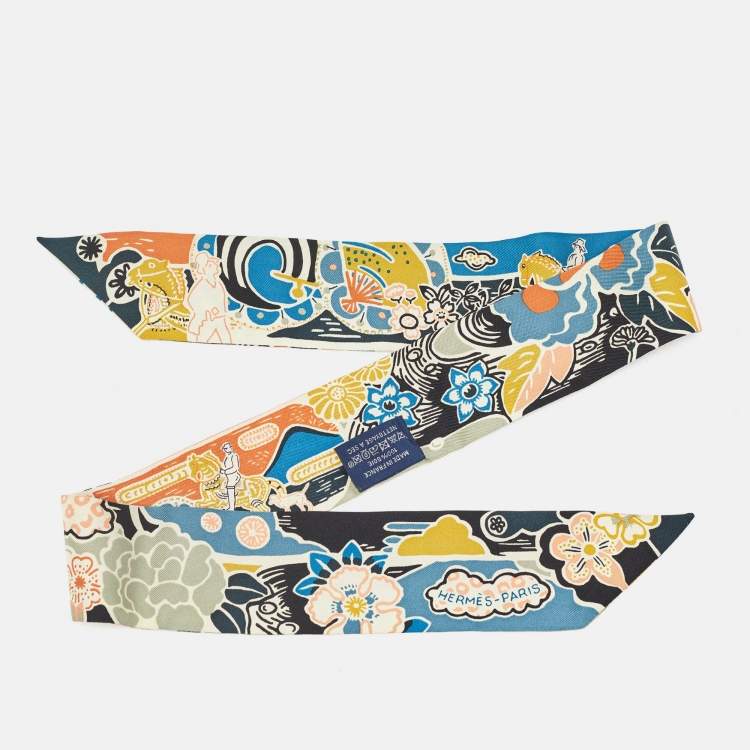 Pre Owned Hermès Multicolor Silk Bingata Vert Noir Saumon Twilly 