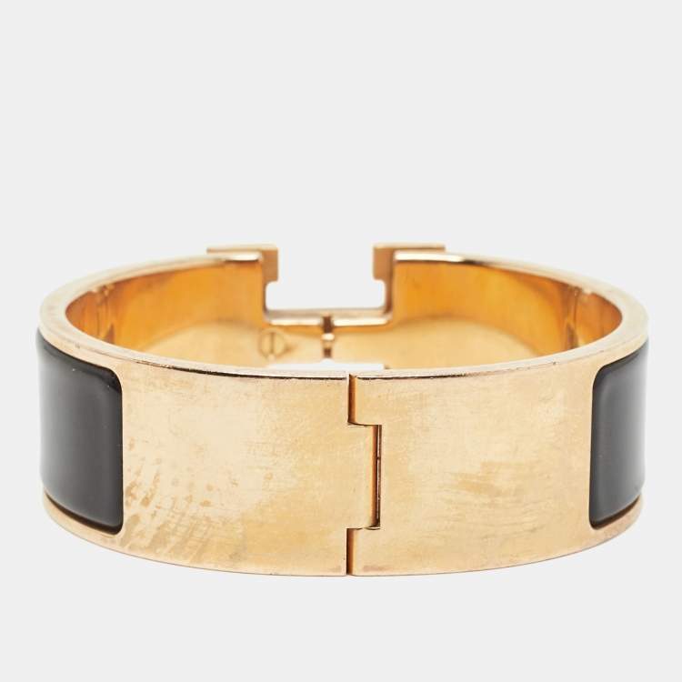 Pre Owned Hermes Clic Clac H Enamel Gold Plated Bracelet