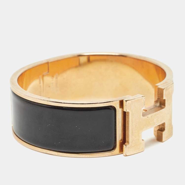 Pre Owned Hermes Clic Clac H Enamel Gold Plated Bracelet