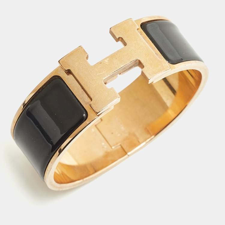 Pre Owned Hermes Clic Clac H Enamel Gold Plated Bracelet