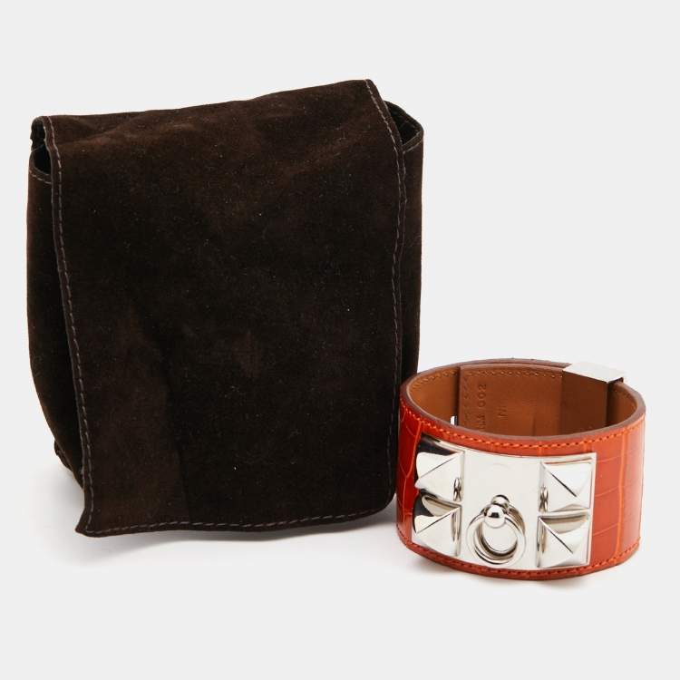 Pre Owned Hermes  Collier de Chien Alligator Leather Palladium Plated Bracelet 