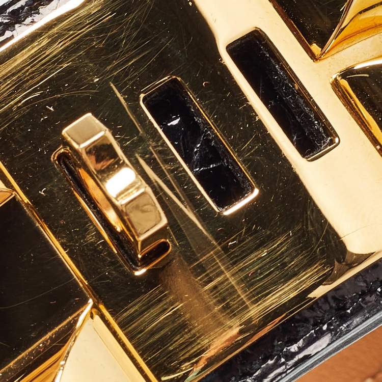 Pre Owned Hermes Collier de Chien Black Alligator Cuff Bracelet L