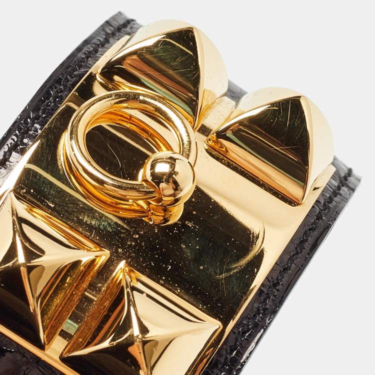 Pre Owned Hermes Collier de Chien Black Alligator Cuff Bracelet L