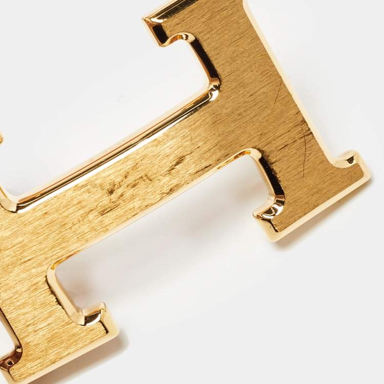 مملوكة مسبقًا Hermès Black/Gold Togo and Box Leather H Buckle Reversible Belt 85CM