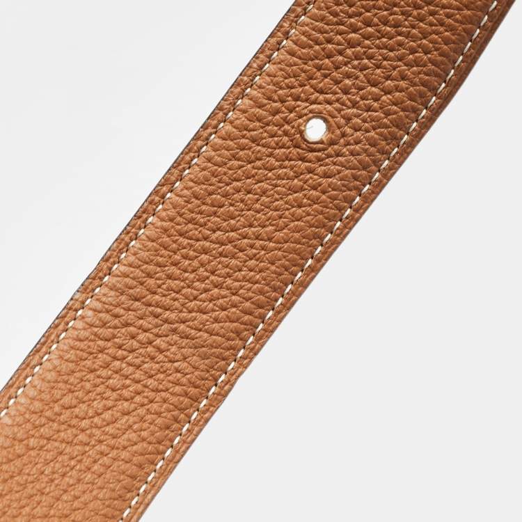 مملوكة مسبقًا Hermès Black/Gold Togo and Box Leather H Buckle Reversible Belt 85CM