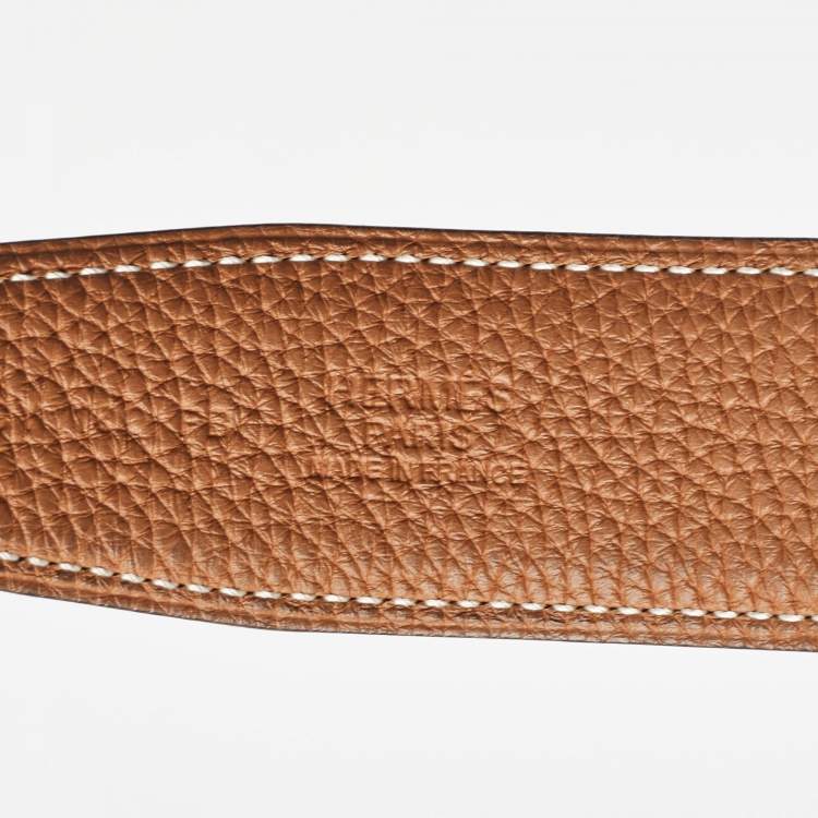 مملوكة مسبقًا Hermès Black/Gold Togo and Box Leather H Buckle Reversible Belt 85CM