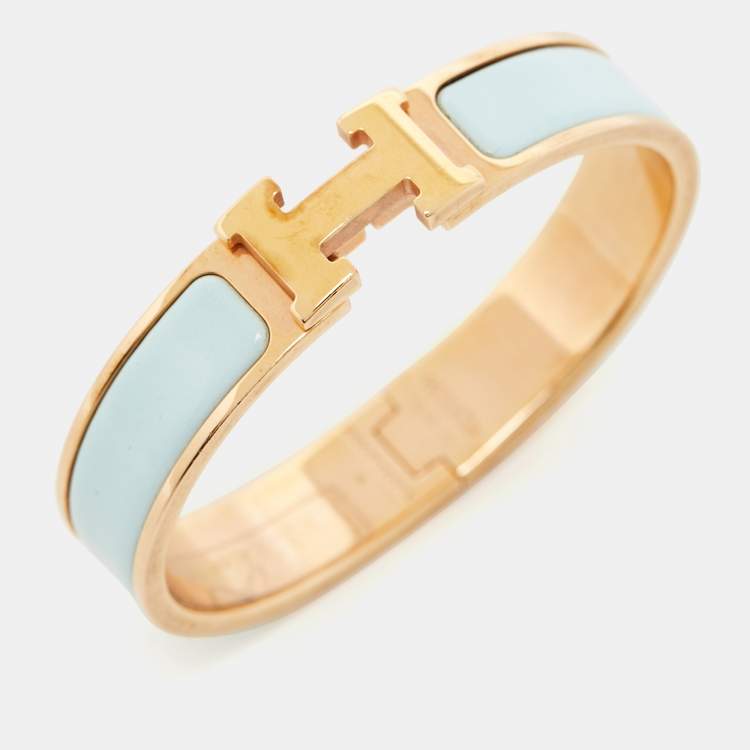 Pre Owned Hermes Clic H Enamel Gold Plated Bracelet
