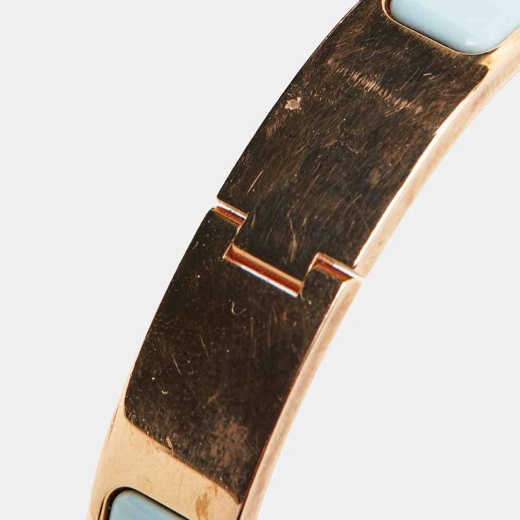 Pre Owned Hermes Clic H Enamel Gold Plated Bracelet