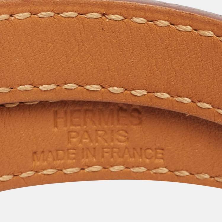 Pre Owned Hermes Kelly Leather Palladium Plated Double Tour Bracelet