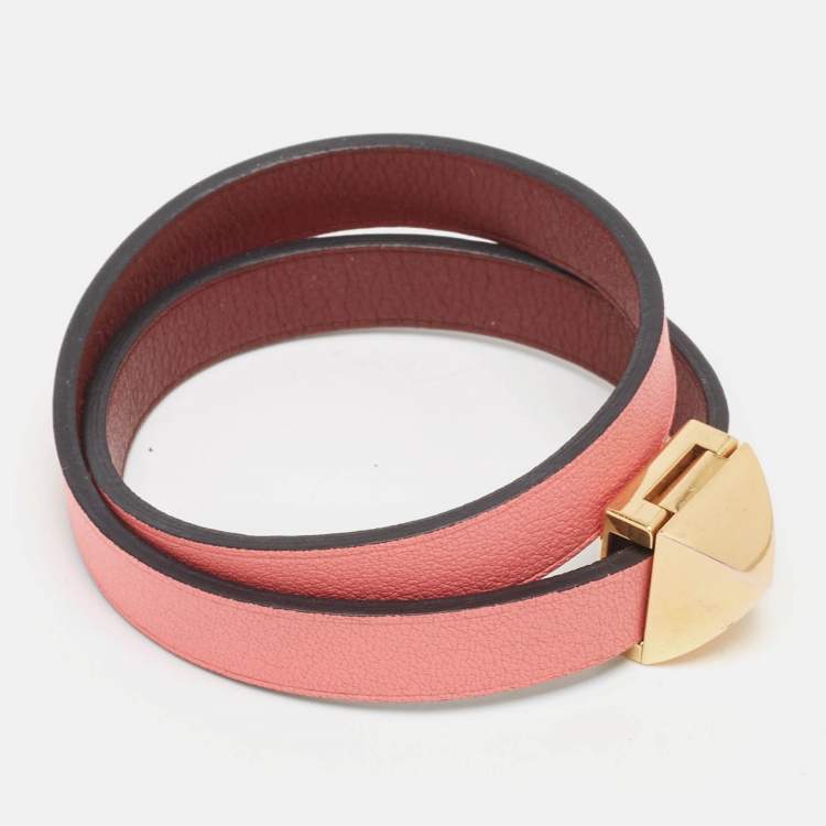 Pre Owned Hermes Medor Infini Leather Gold Tone Double Tour Bracelet