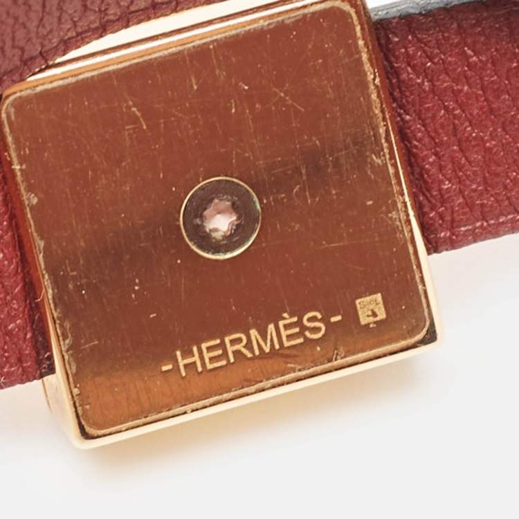Pre Owned Hermes Medor Infini Leather Gold Tone Double Tour Bracelet
