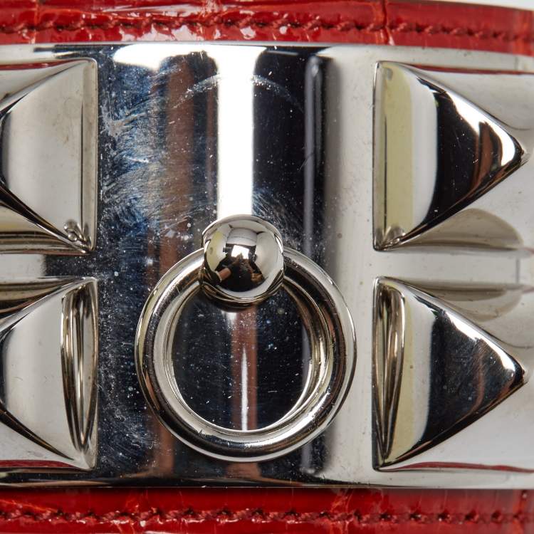 Pre Owned Hermès Collier De Chien Red Alligator Leather Palladium Plated Bracelet