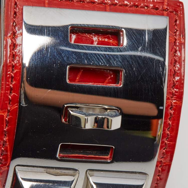 Pre Owned Hermès Collier De Chien Red Alligator Leather Palladium Plated Bracelet