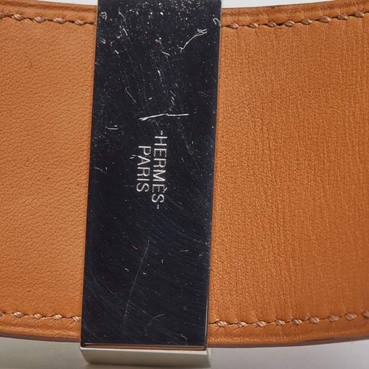 Pre Owned Hermès Collier De Chien Red Alligator Leather Palladium Plated Bracelet