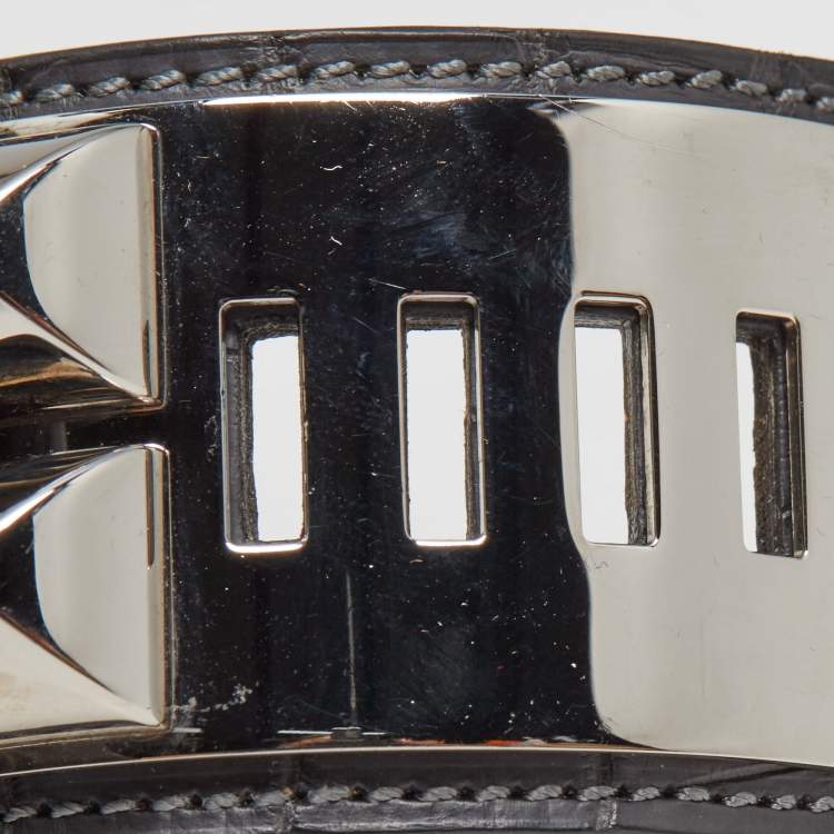 Pre Owned Hermès Collier De Chien Black Alligator Leather Palladium Plated Bracelet