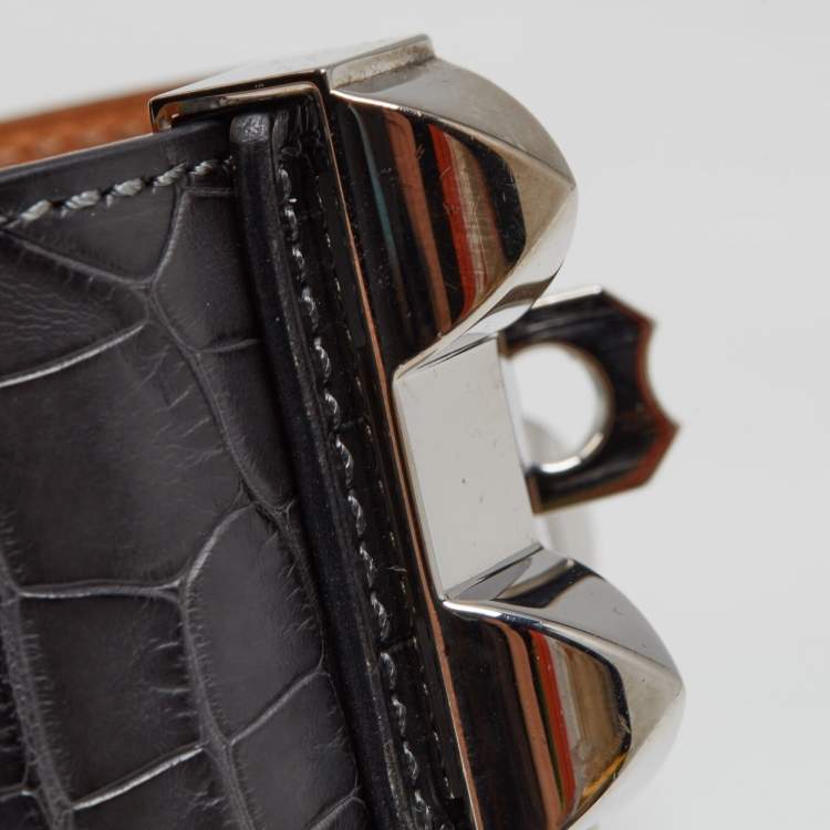 Pre Owned Hermès Collier De Chien Black Alligator Leather Palladium Plated Bracelet