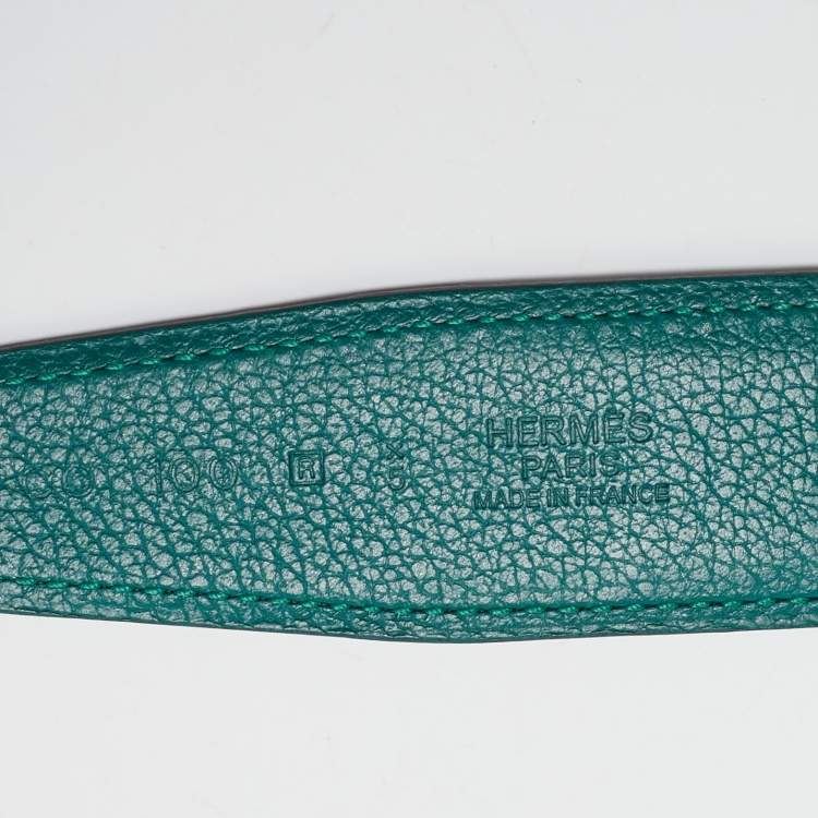 Pre Owned Hermes Malachite/Bleu Marine Evercolor and Box Leather Collier De Chien Reversible Belt 100 CM