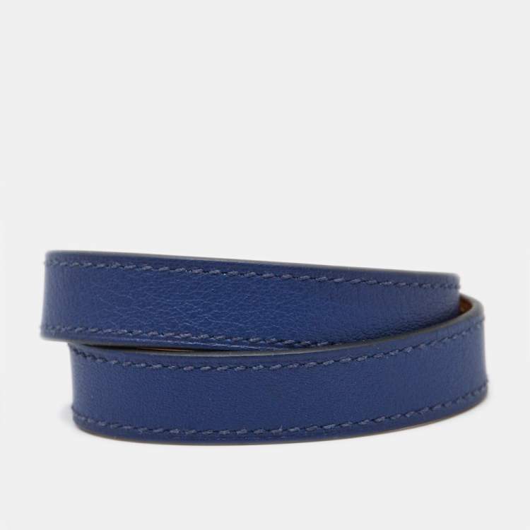 Pre Owned Hermes Kelly Leather Palladium Plated  Double Tour Bracelet