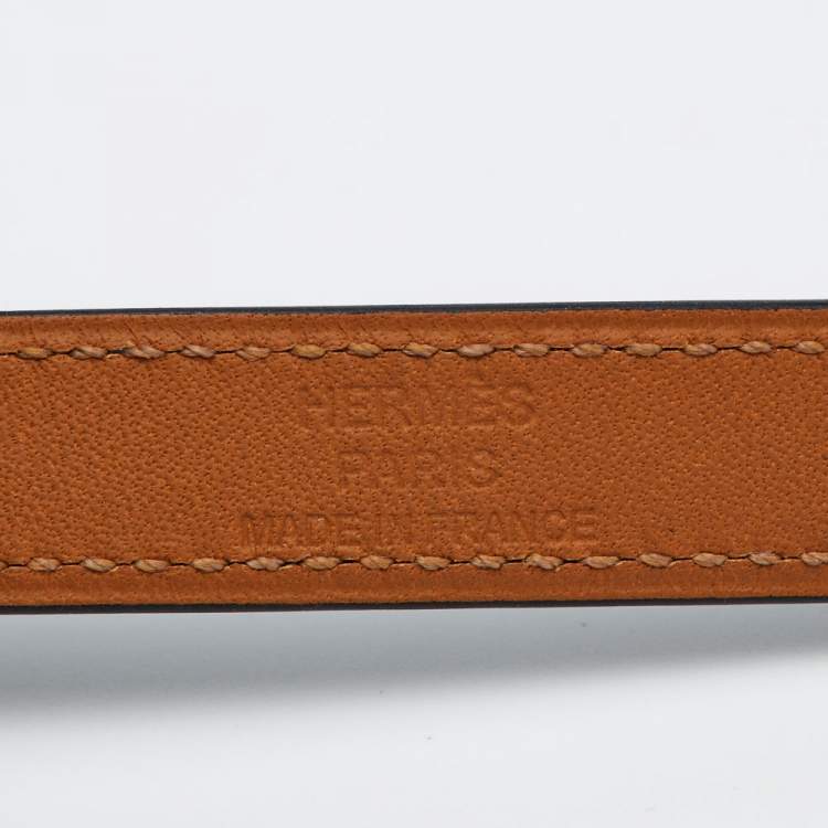 Pre Owned Hermes Kelly Leather Palladium Plated  Double Tour Bracelet