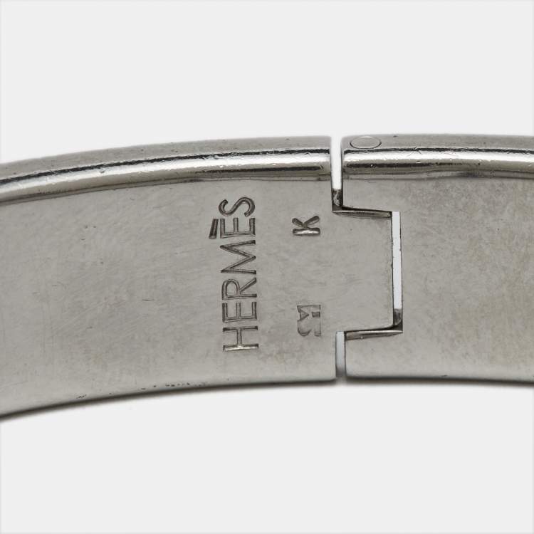 Pre Owned Hermes Clic H Black Enamel Palladium Plated Bracelet