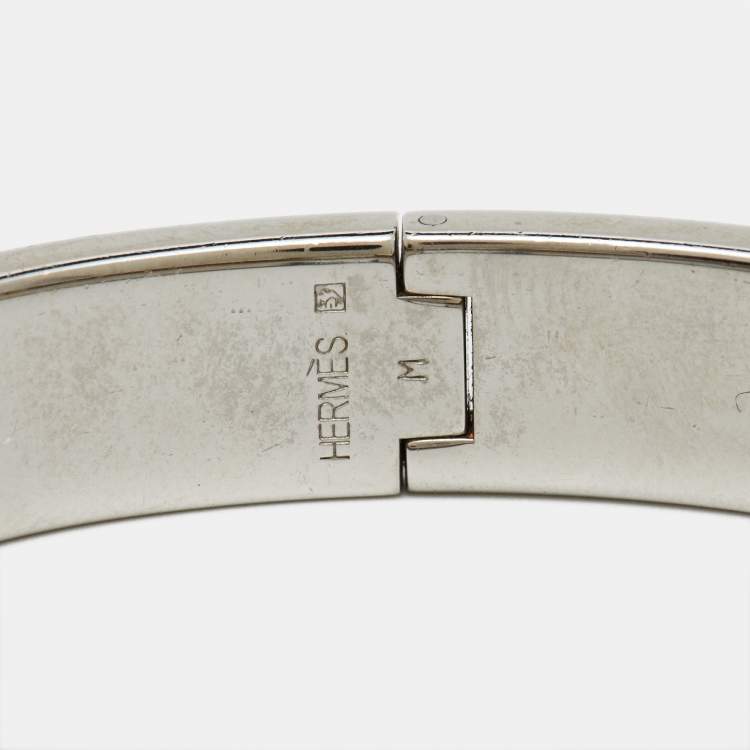 Pre Owned Hermes Clic H Orange Enamel Palladium Plated Bracelet