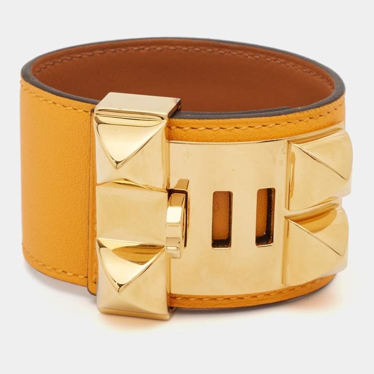 Pre Owned Hermes Collier De Chien Leather Gold Plated Bracelet