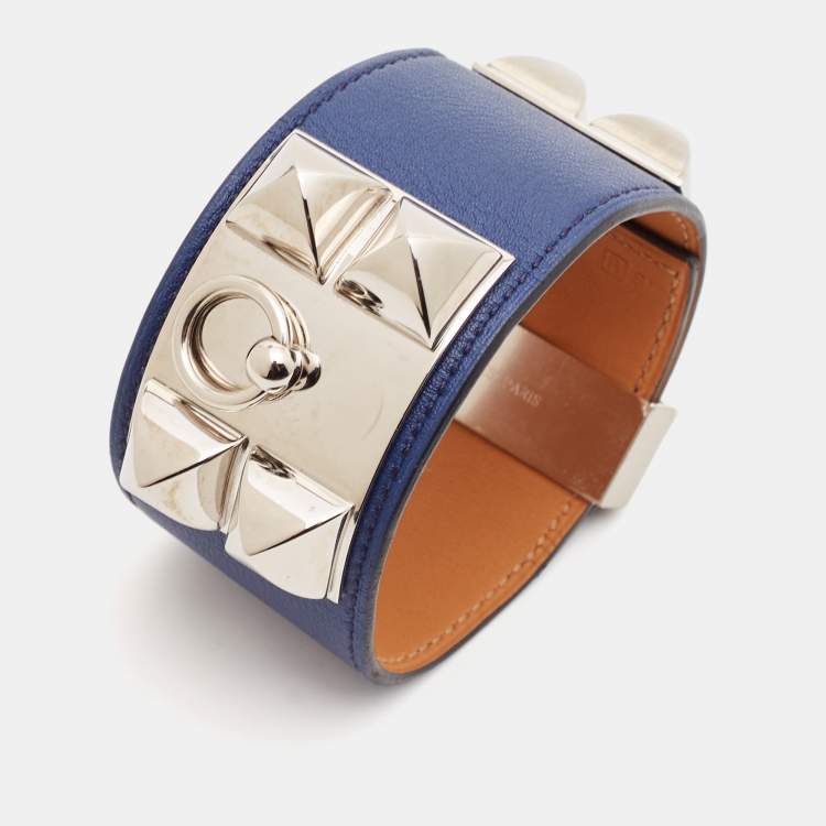 Pre Owned Hermes Collier de Chien Leather Palladium Plated Bracelet 