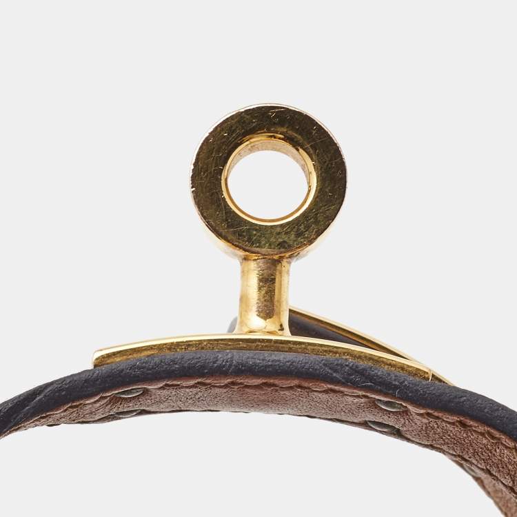 Pre Owned Hermes Kelly Double Tour Black Leather Gold Plated Bracelet