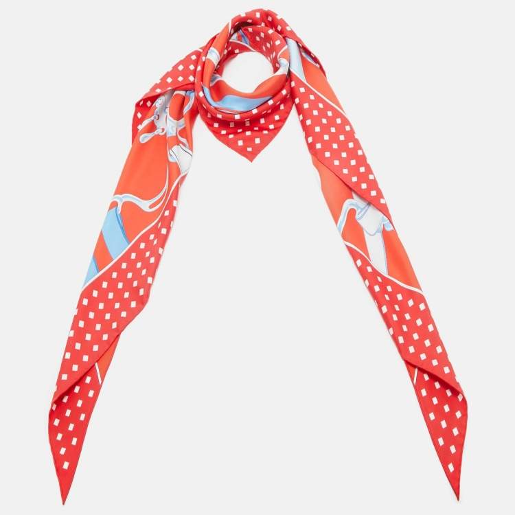 Pre Owned Hermès Red Silk La Promenade Du Matin Giant Pointe Triangle Scarf