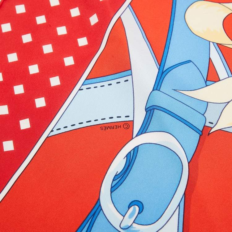 Pre Owned Hermès Red Silk La Promenade Du Matin Giant Pointe Triangle Scarf