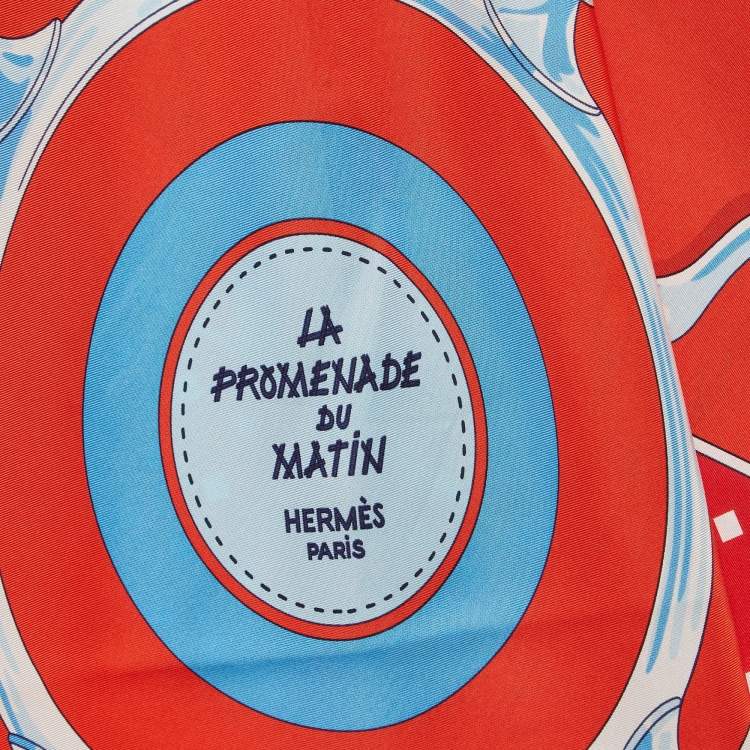 Pre Owned Hermès Red Silk La Promenade Du Matin Giant Pointe Triangle Scarf