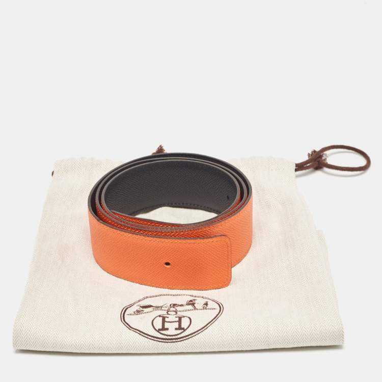 Pre Owned Hermes Feu/Noir Epsom Leather Reversible Belt Strap 95 CM