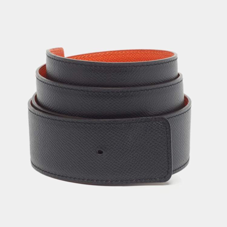 Pre Owned Hermes Feu/Noir Epsom Leather Reversible Belt Strap 95 CM
