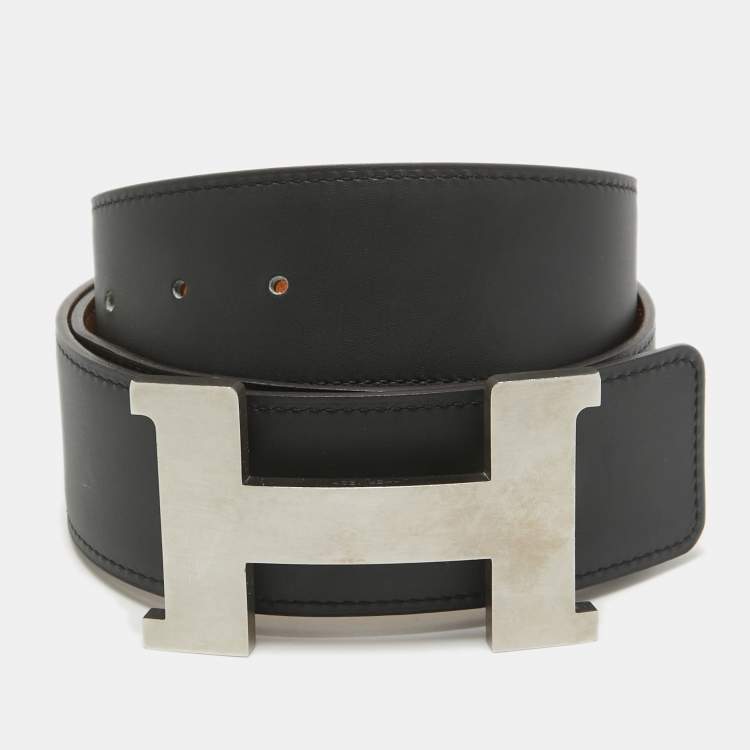Pre Owned Hermès Gold/Noir Epsom and Swift Leather Brushed Constance Reversible Belt 85 CM