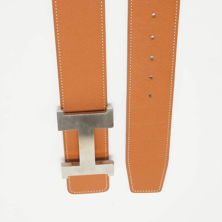 Pre Owned Hermès Gold/Noir Epsom and Swift Leather Brushed Constance Reversible Belt 85 CM